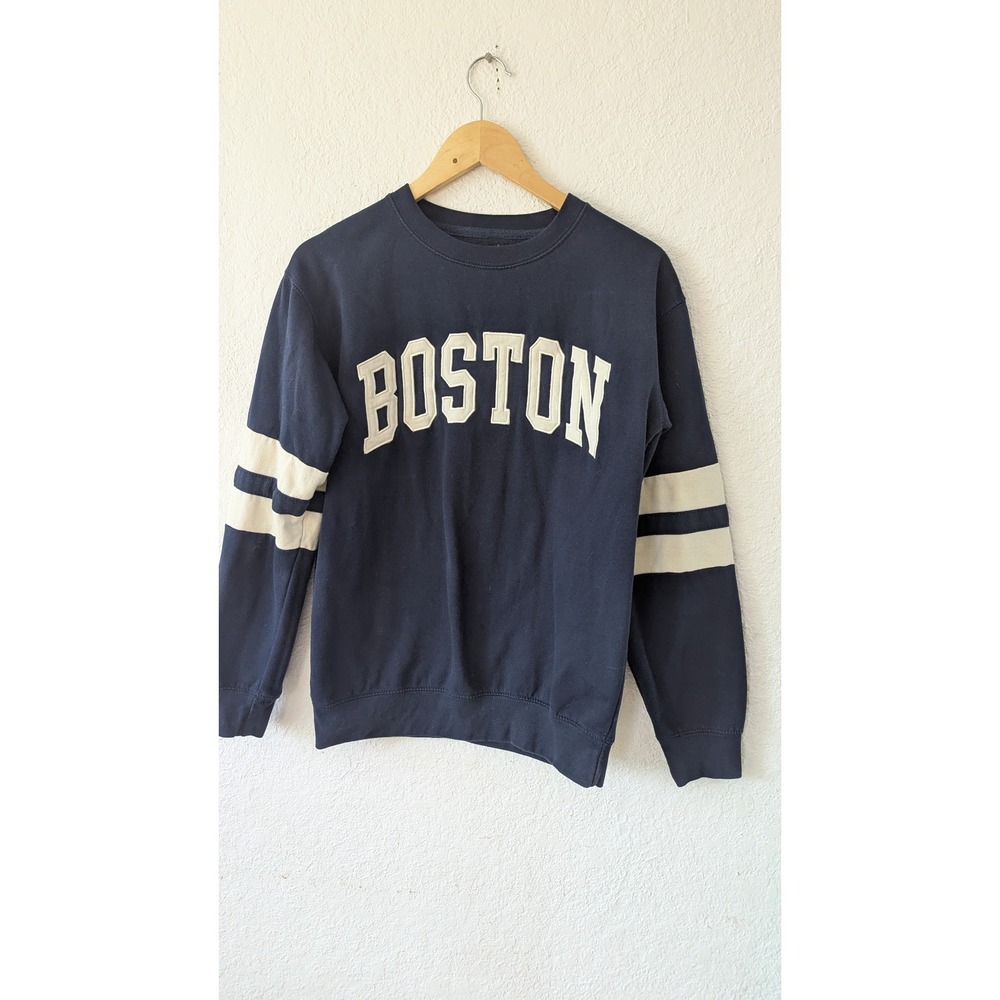 New York Popular Boston Varsity Sweatshirt Navy Blue White Striped Small